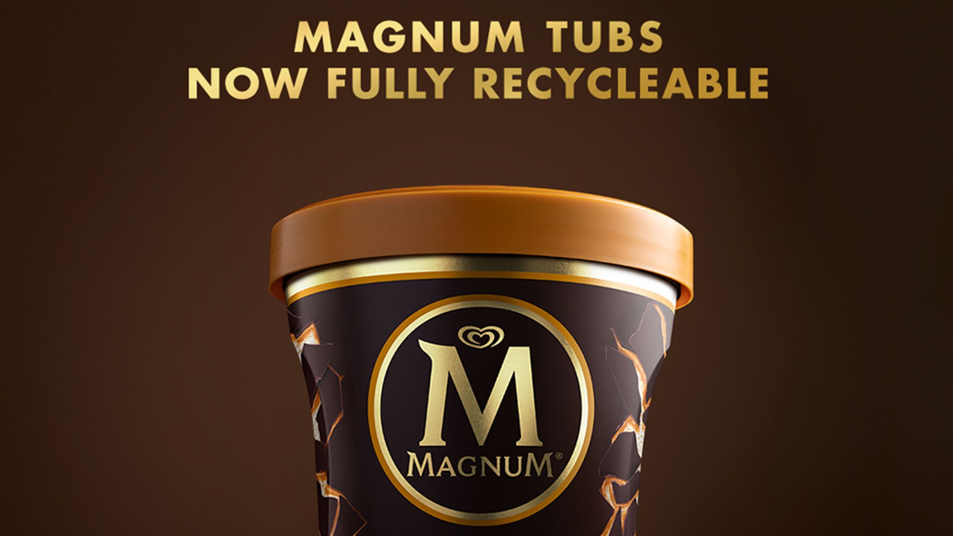 Magnum ice cream tub made from recycled polypropylene. Magnum was the first ice cream brand to use packaging made from rPP.