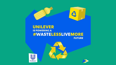 Waste Less Live More graphic with recycle icons