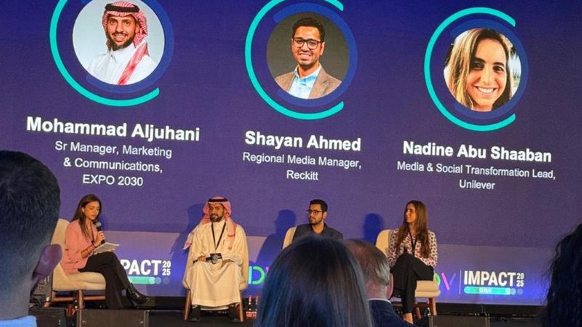 Nadine Abu Shaaban in a panel discussion.