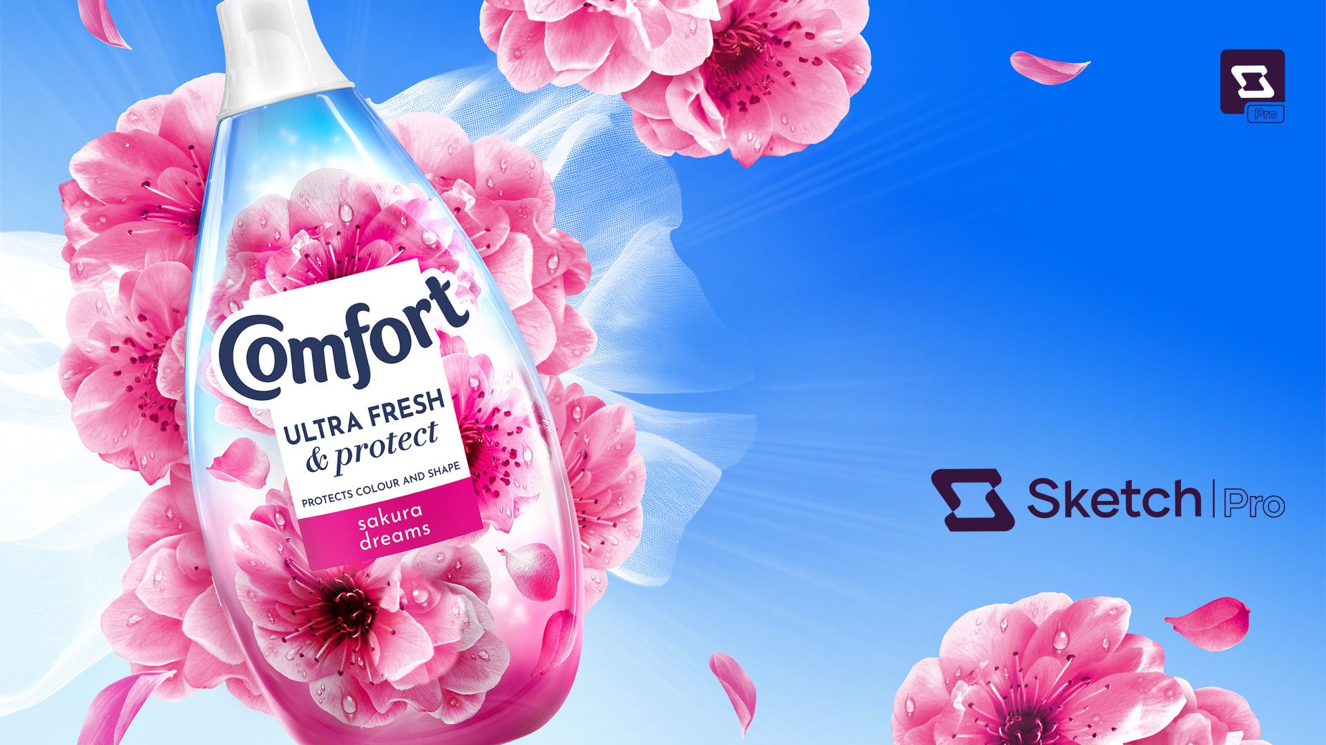 Marketing asset for Comfort Fabric Conditioner created by Sketch Pro.